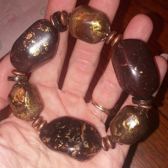 Brown & gold large beaded bracelet - Picture 3 of 3